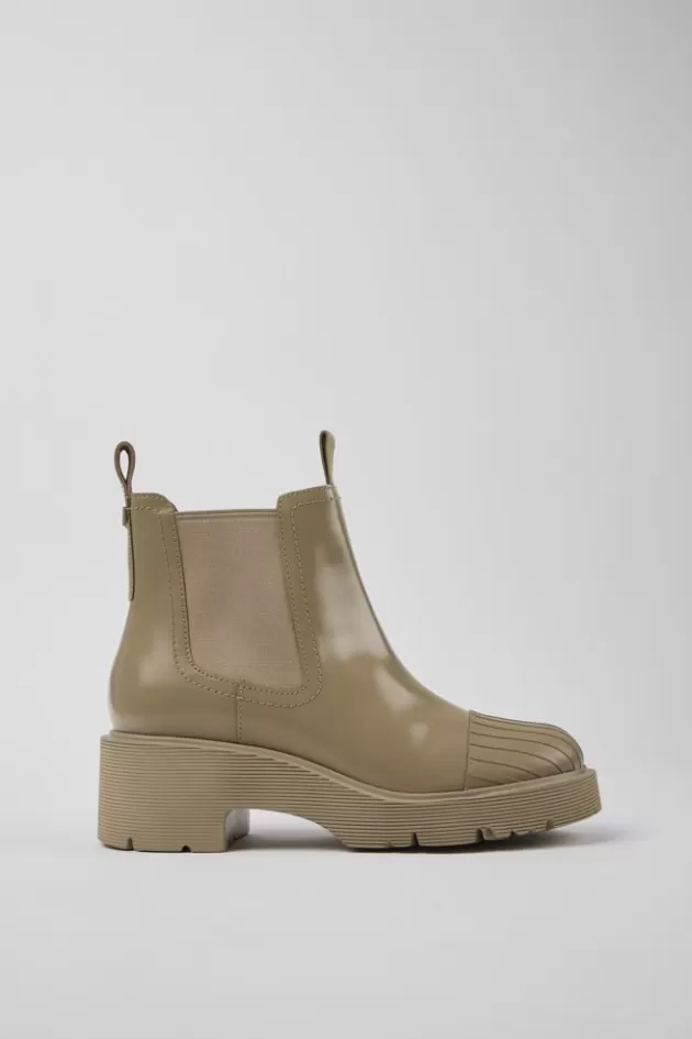 Camper Beige Leather Chelsea Boots For Women*Women Heels