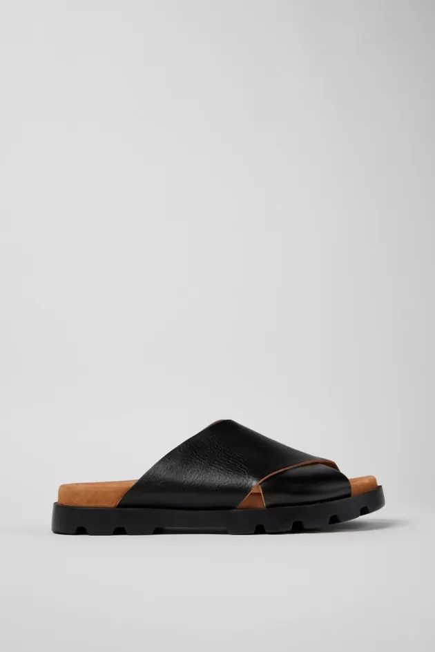 Camper Black Leather Cross-Strap Sandal For Men*Men Sandals