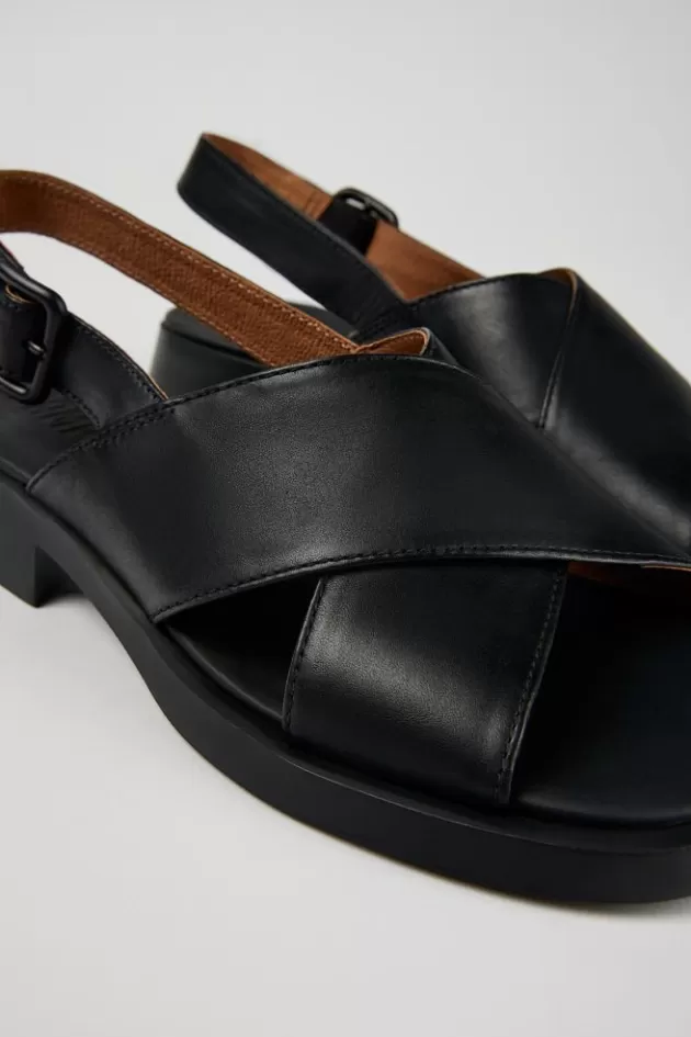 Camper Black Leather Cross-Strap Sandal For Women*Women Sandals