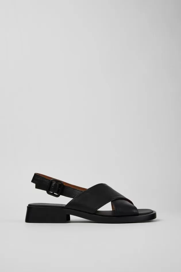 Camper Black Leather Cross-Strap Sandal For Women*Women Sandals