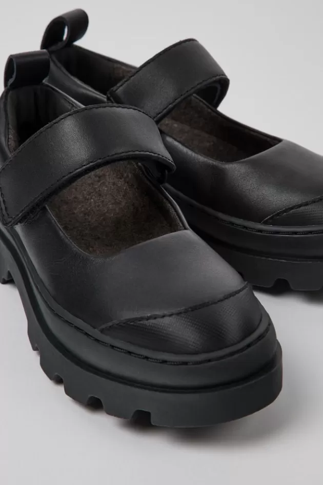 Camper Black Leather Mary Jane Shoes For Kids*Kids Ballerinas