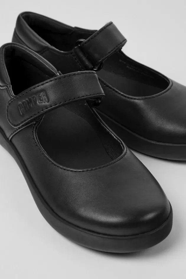 Camper Black Leather Shoes For Kids*Kids Ballerinas