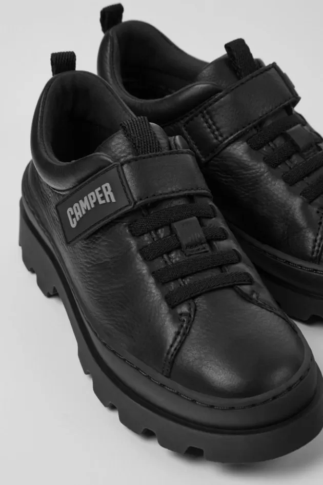 Camper Black Leather Shoes For Kids*Kids Hook And Loop