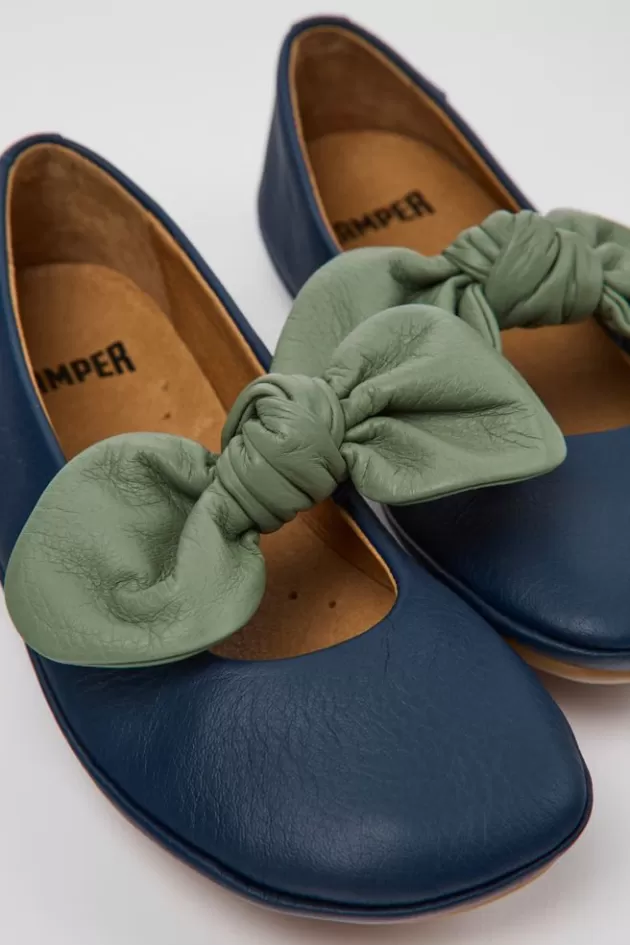 Camper Blue And Green Leather Ballerinas For Kids*Kids Ballerinas