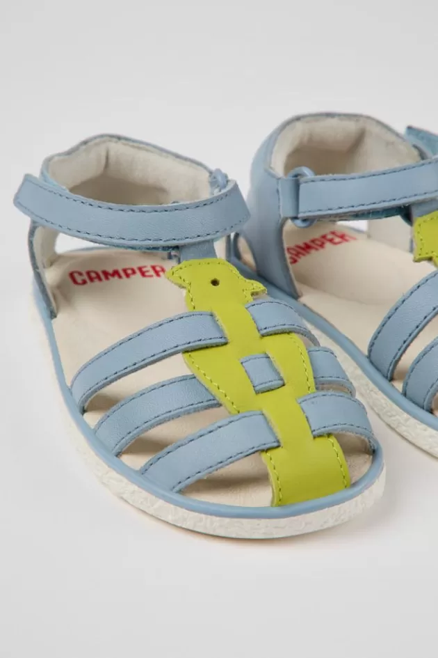 Camper Blue And Green Leather Sandals For Kids*Kids Sandals