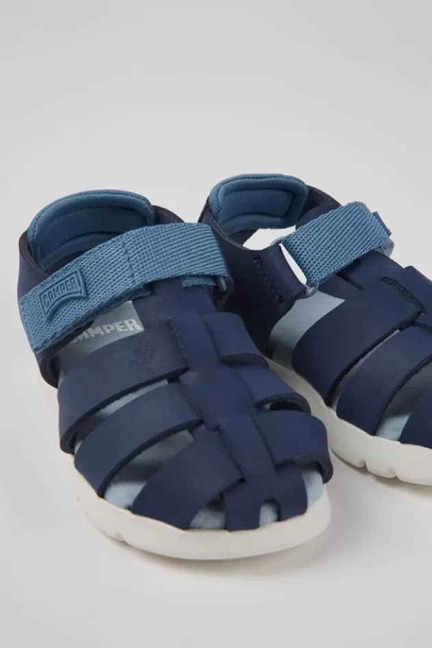 Camper Blue Leather And Textile Sandals For Kids*Kids Sandals