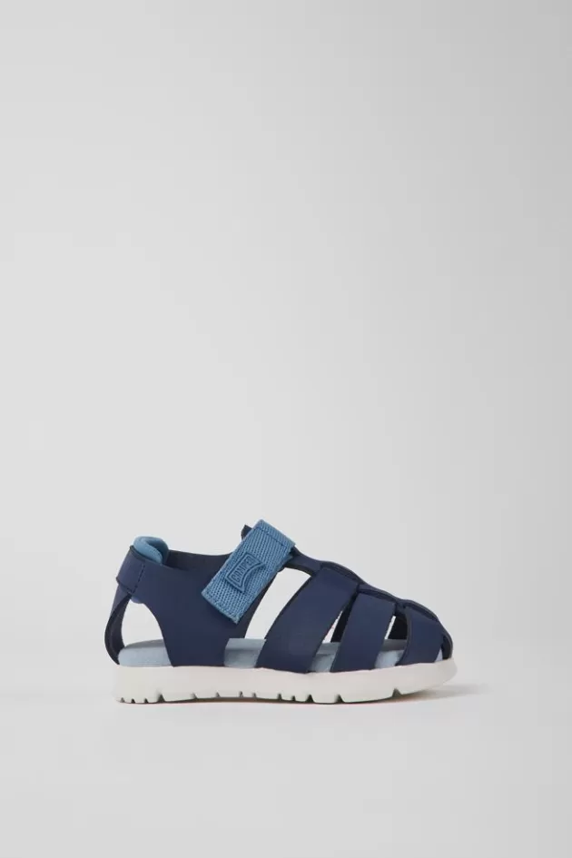 Camper Blue Leather And Textile Sandals For Kids*Kids Sandals