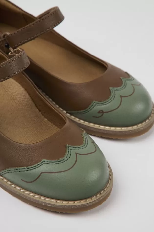 Camper Brown And Green Leather Ballerinas For Kids*Kids Ballerinas