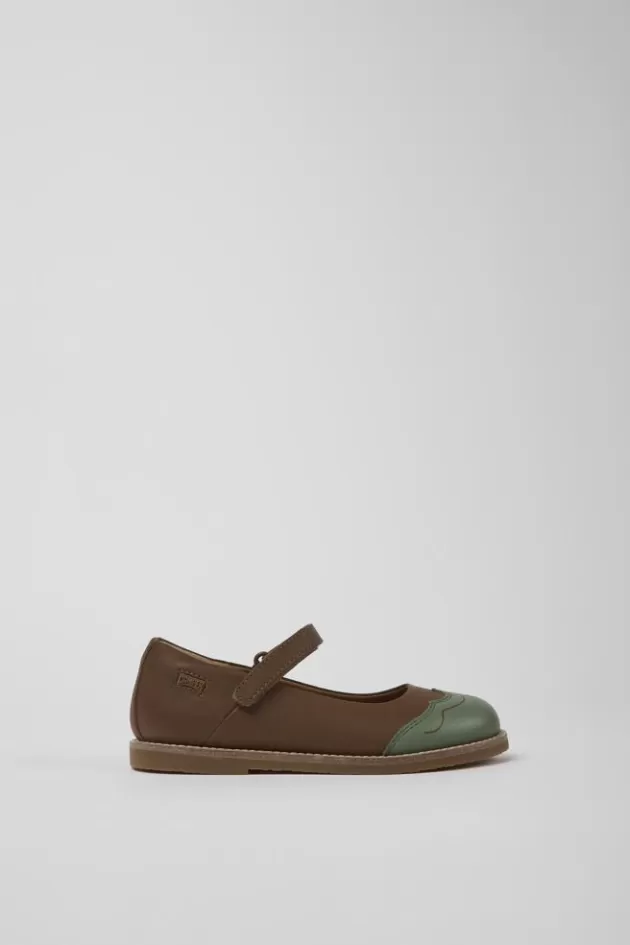 Camper Brown And Green Leather Ballerinas For Kids*Kids Ballerinas