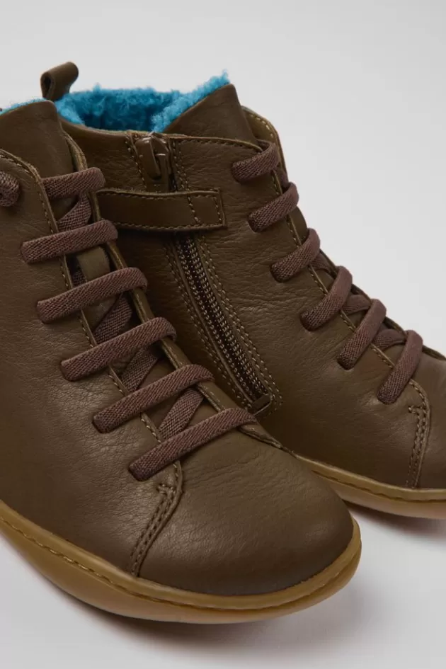 Camper Brown Leather Ankle Boots For Kids*Kids Lace-Up