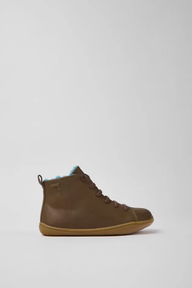 Camper Brown Leather Ankle Boots For Kids*Kids Lace-Up