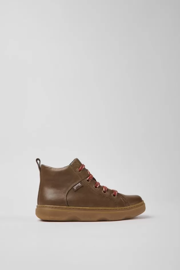 Camper Brown Leather Ankle Boots For Kids*Kids Lace-Up