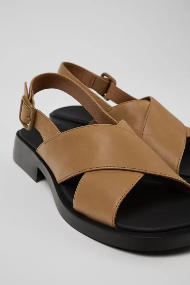 Camper Brown Leather Cross-Strap Sandal For Women*Women Sandals