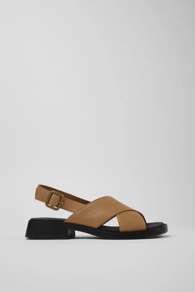 Camper Brown Leather Cross-Strap Sandal For Women*Women Sandals