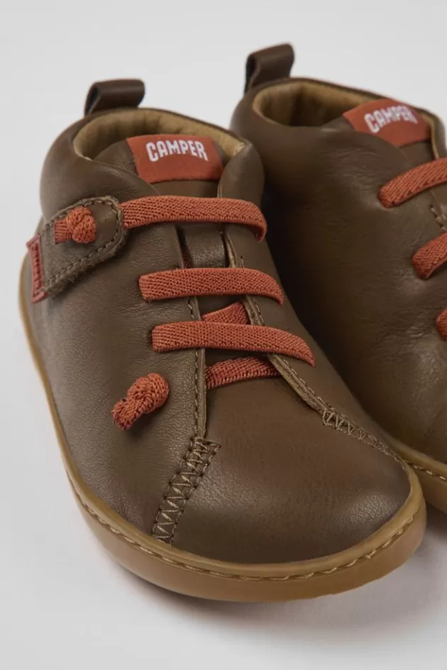 Camper Brown Leather Shoes For Kids*Kids Hook And Loop