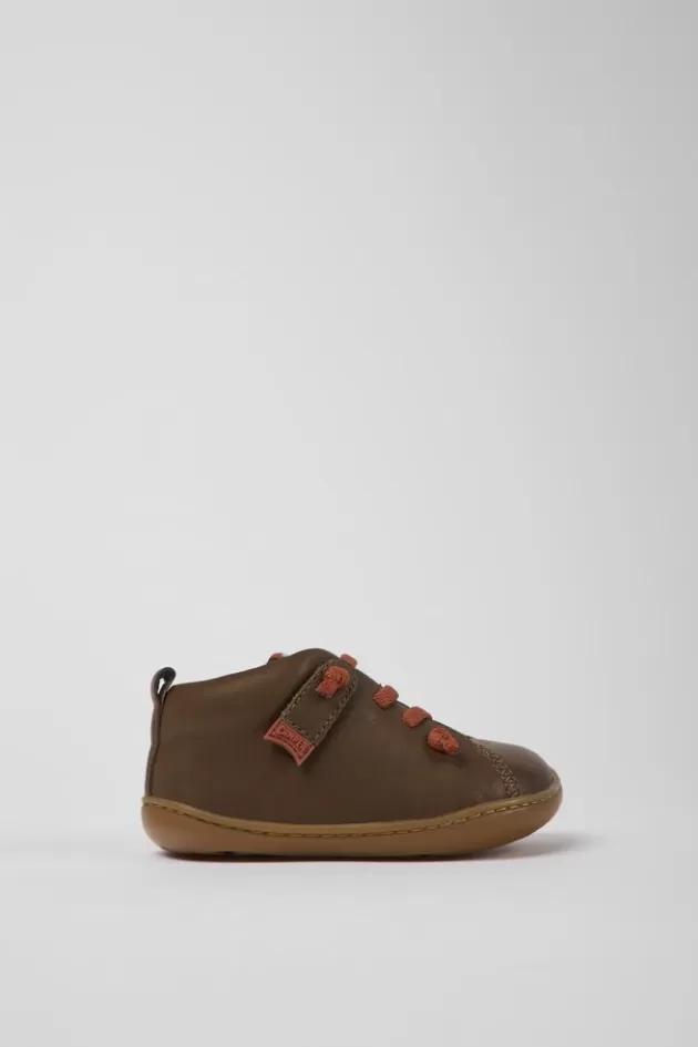 Camper Brown Leather Shoes For Kids*Kids Hook And Loop