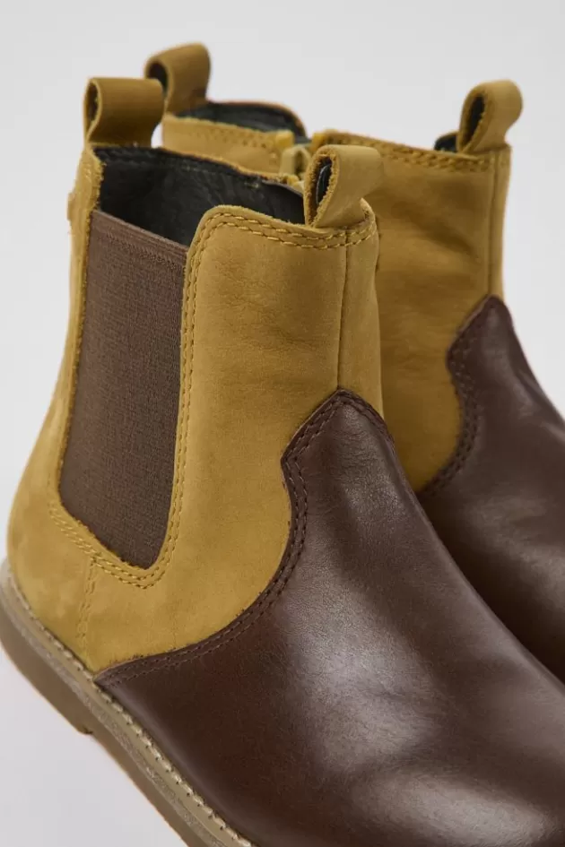 Camper Brown Nubuck And Leather Ankle Boots For Kids*Kids Boots