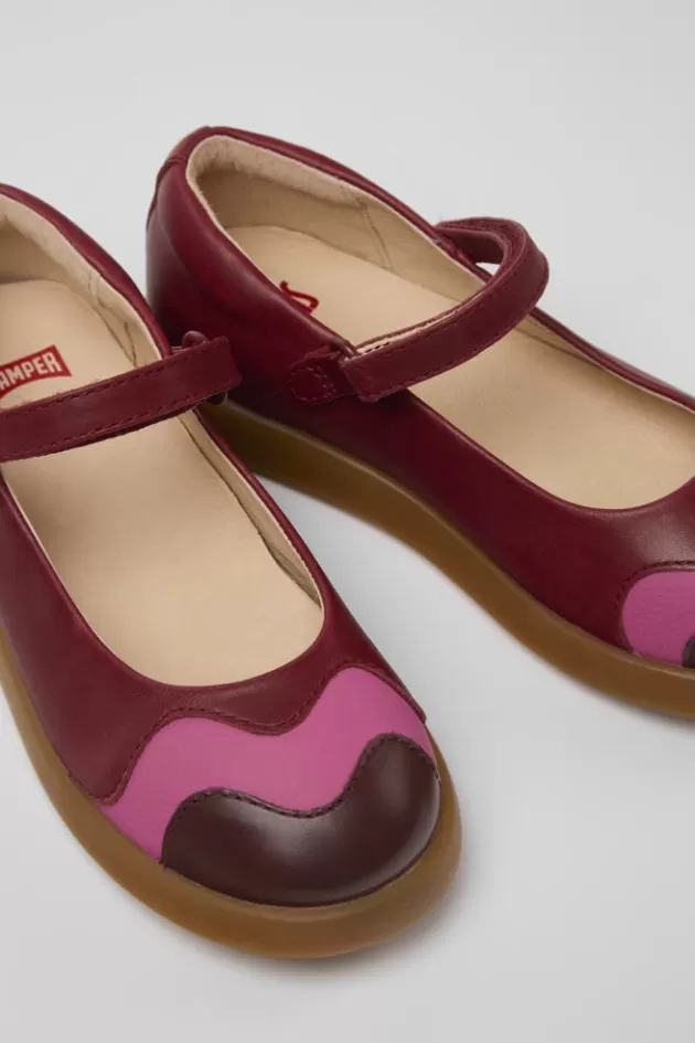 Camper Burgundy And Pink Leather Mary Jane Flats*Kids Ballerinas