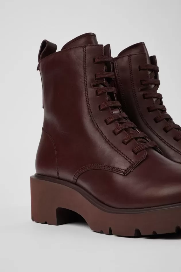 Camper Burgundy Lace-Up Boots For Women*Women Heels