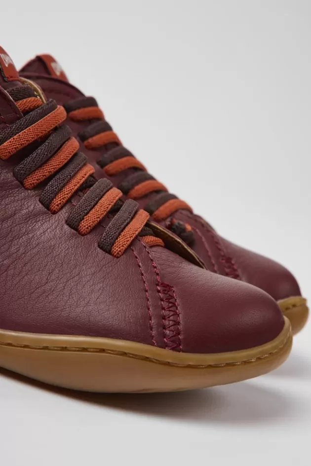 Camper Burgundy Leather Ankle Boots For Kids*Kids Lace-Up