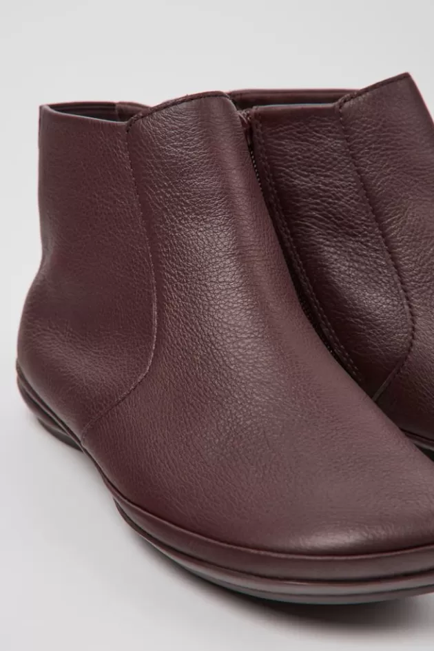 Camper Burgundy Leather Ankle Boots For Women*Women Flat Shoes