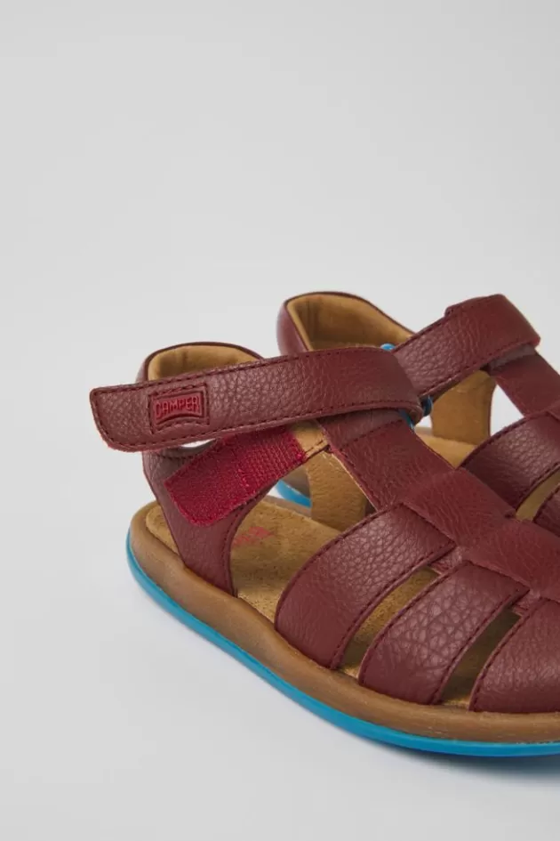 Camper Burgundy Leather Sandals For Kids*Kids Sandals