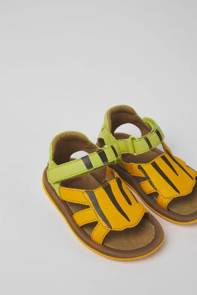 Camper Green And Orange Leather Sandals For Kids*Kids Sandals