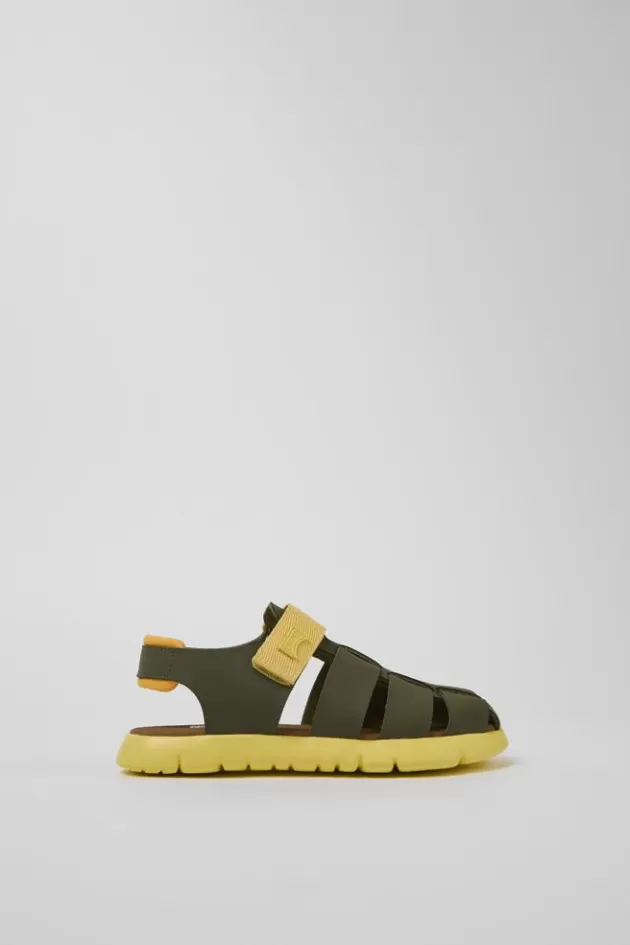 Camper Green And Yellow Leather Sandals For Kids*Kids Sandals