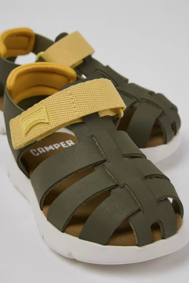 Camper Green Leather And Textile Sandals For Kids*Kids Sandals