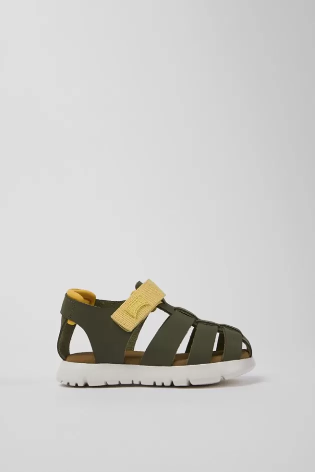 Camper Green Leather And Textile Sandals For Kids*Kids Sandals