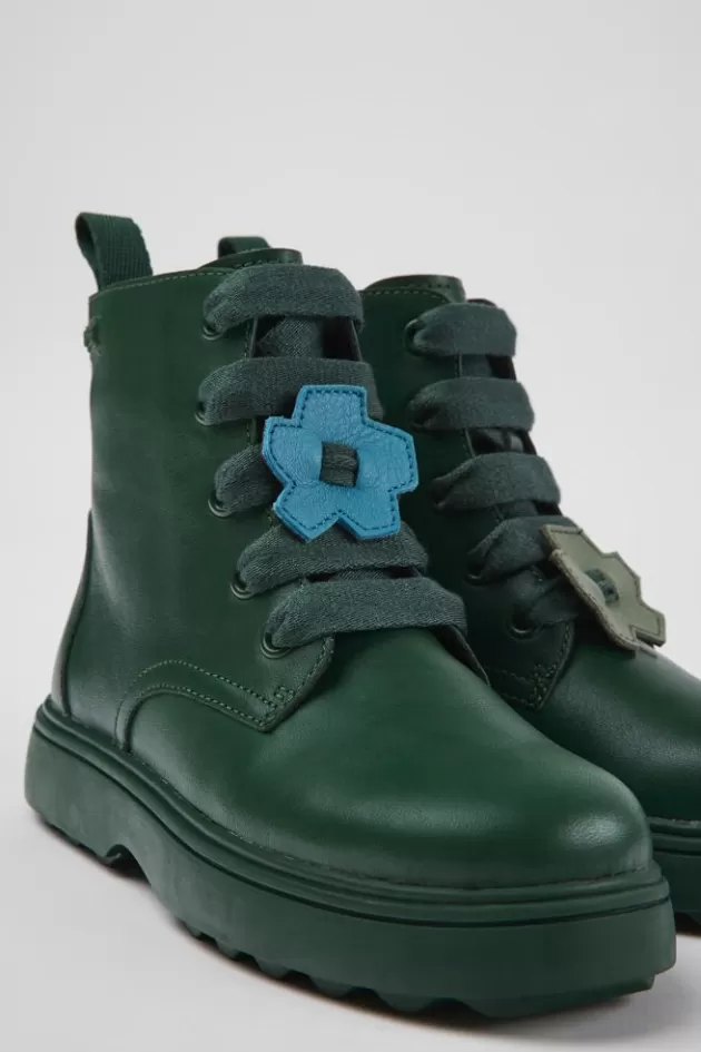 Camper Green Leather Ankle Boots For Kids*Kids Lace-Up