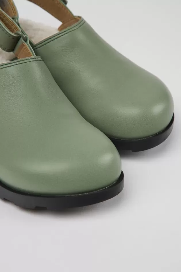 Camper Green Leather Clogs For Kids*Kids Hook And Loop