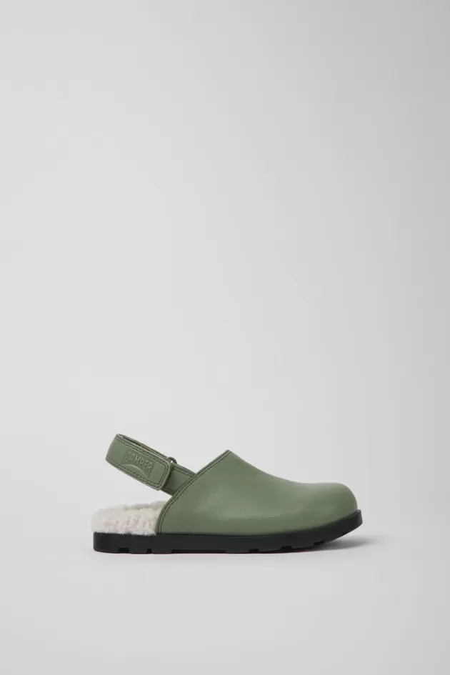 Camper Green Leather Clogs For Kids*Kids Hook And Loop