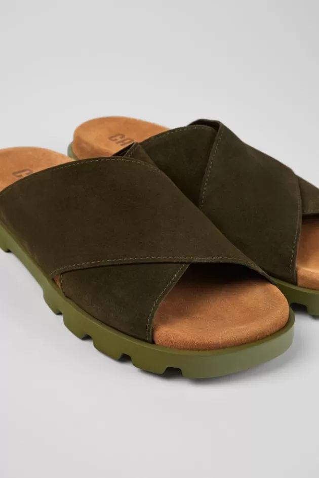 Camper Green Nubuck Cross-Strap Sandal For Men*Men Sandals