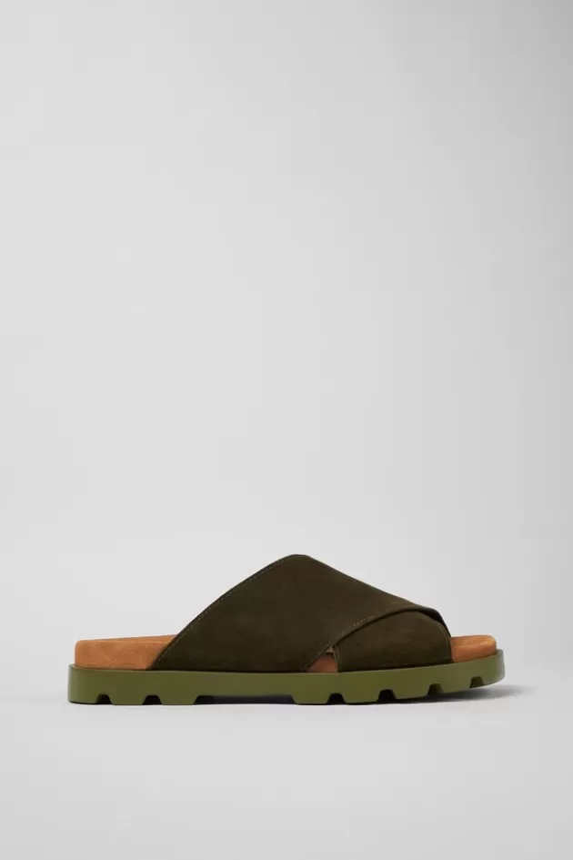 Camper Green Nubuck Cross-Strap Sandal For Men*Men Sandals