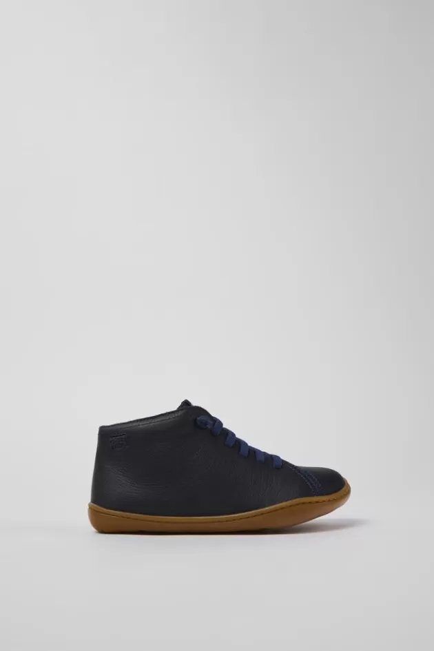 Camper Navy Blue Leather Ankle Boots For Kids*Kids Lace-Up