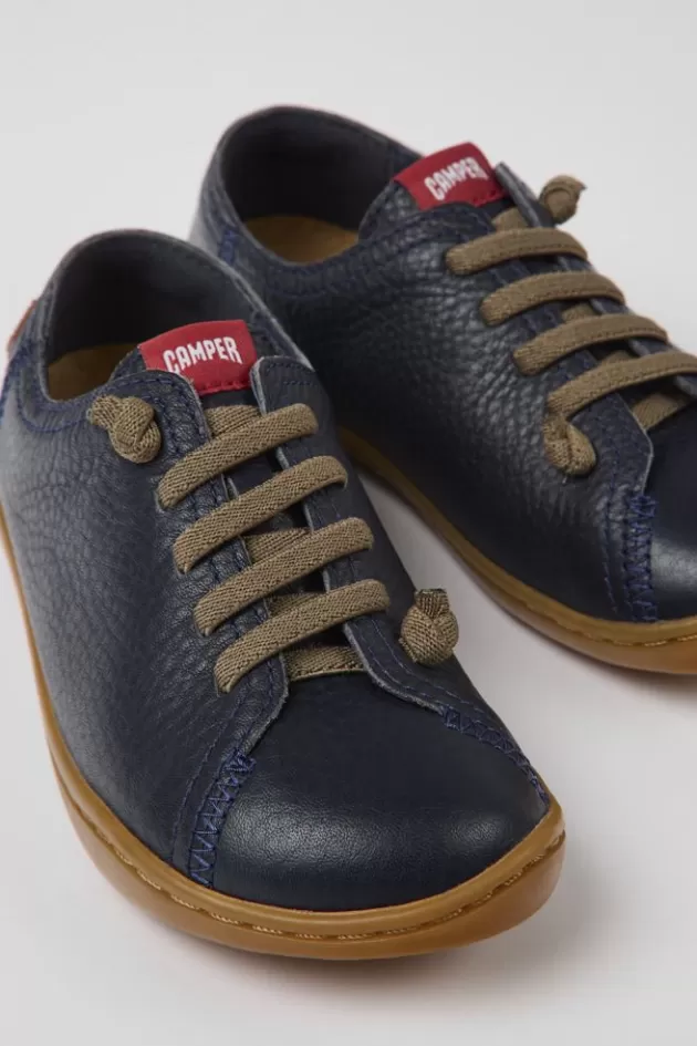 Camper Navy Blue Leather Shoes For Kids*Kids Lace-Up