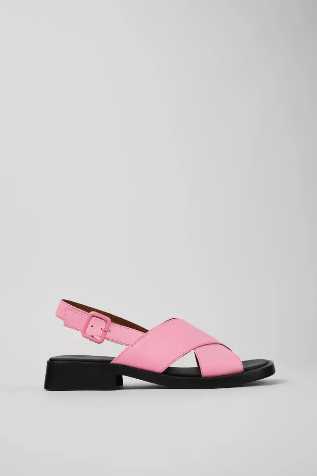 Camper Pink Leather Cross-Strap Sandal For Women*Women Sandals