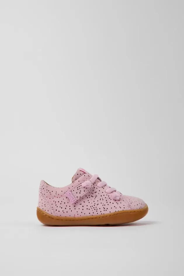 Camper Pink Nubuck Shoes For Kids*Kids Hook And Loop