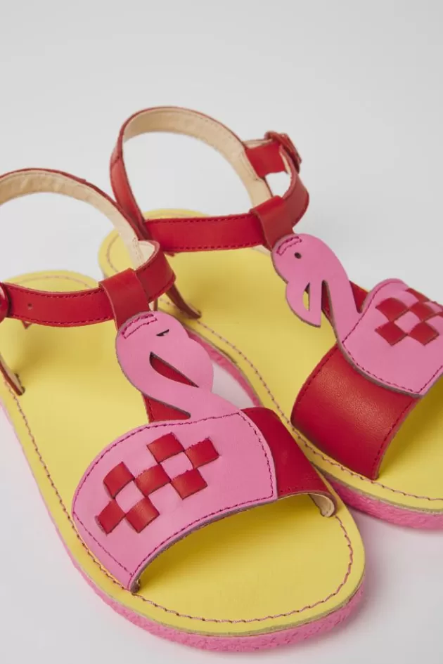 Camper Red And Pink Leather Sandals For Kids*Kids Sandals