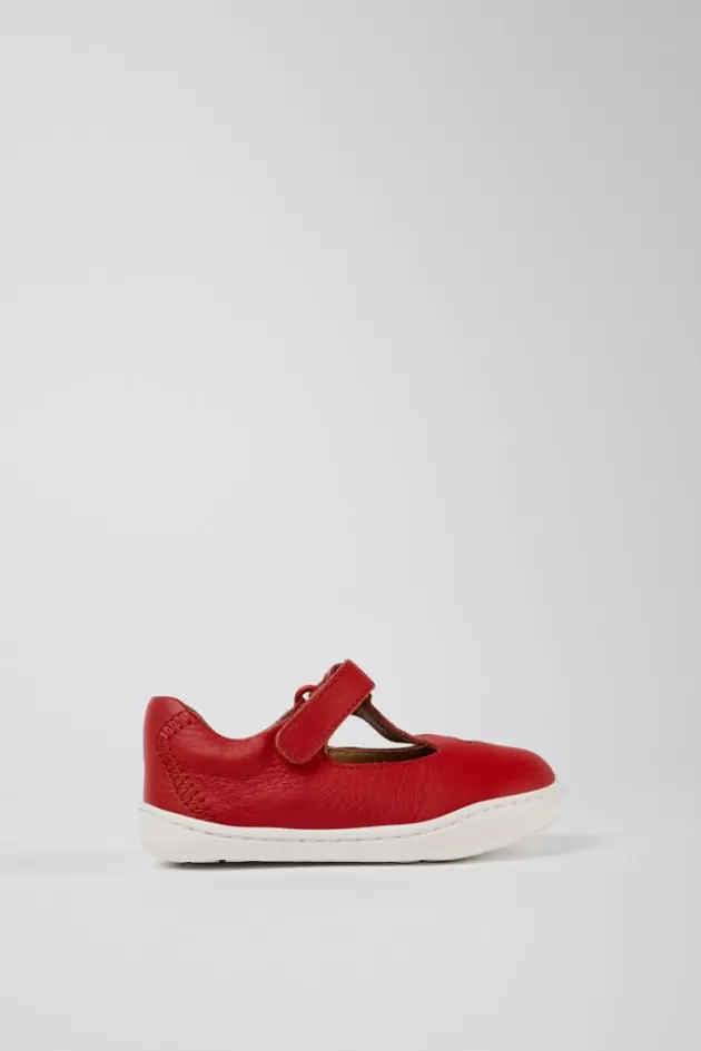 Camper Red Leather T-Strap Shoe*Kids Hook And Loop