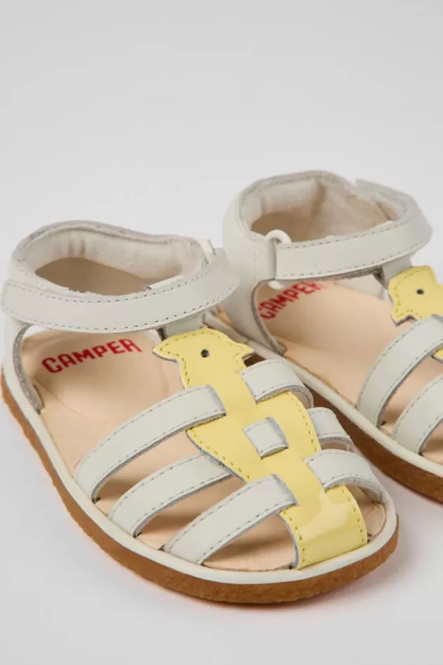 Camper White And Yellow Leather Sandals For Kids*Kids Sandals