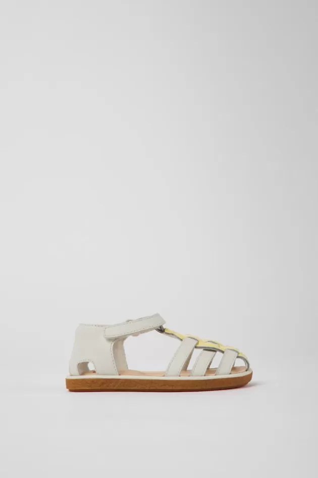 Camper White And Yellow Leather Sandals For Kids*Kids Sandals