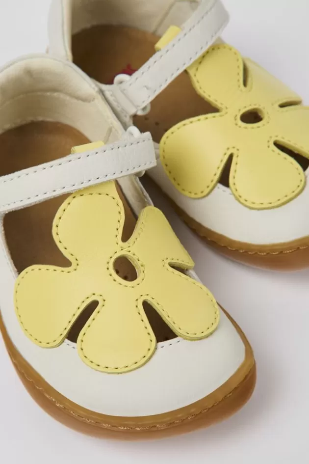 Camper White And Yellow Leather Shoes For Kids*Kids Hook And Loop