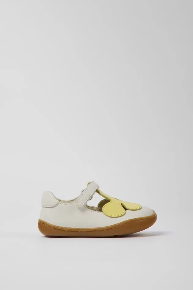 Camper White And Yellow Leather Shoes For Kids*Kids Hook And Loop