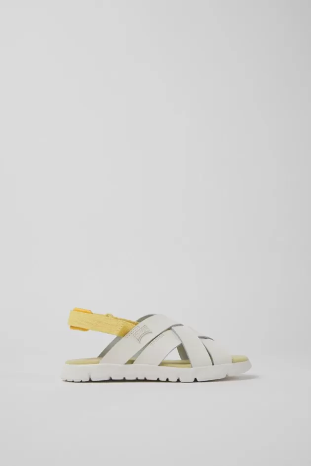 Camper White Leather And Textile Sandals For Kids*Kids Sandals