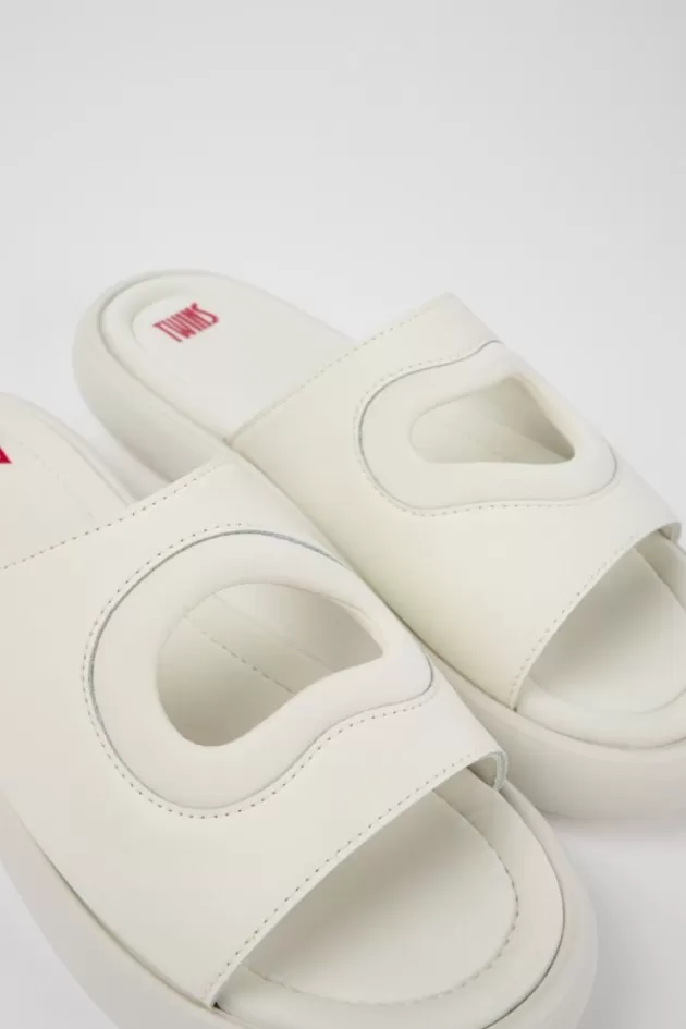 Camper White Leather/Textile Slide For Men*Men Sandals