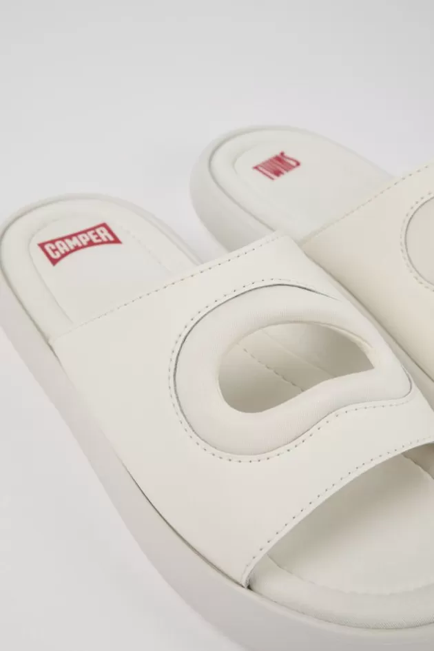 Camper White Leather/Textile Slide For Women*Women Sandals