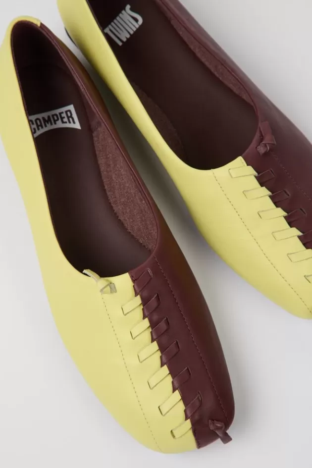 Camper Yellow And Burgundy Ballerina Flats For Women*Women Ballerinas