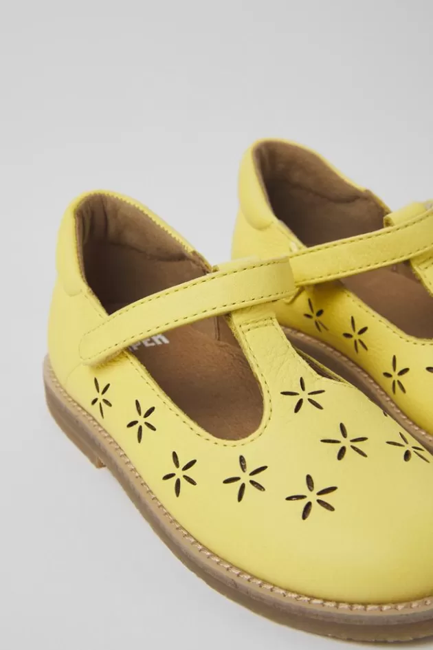 Camper Yellow Leather Shoes For Kids*Kids Hook And Loop